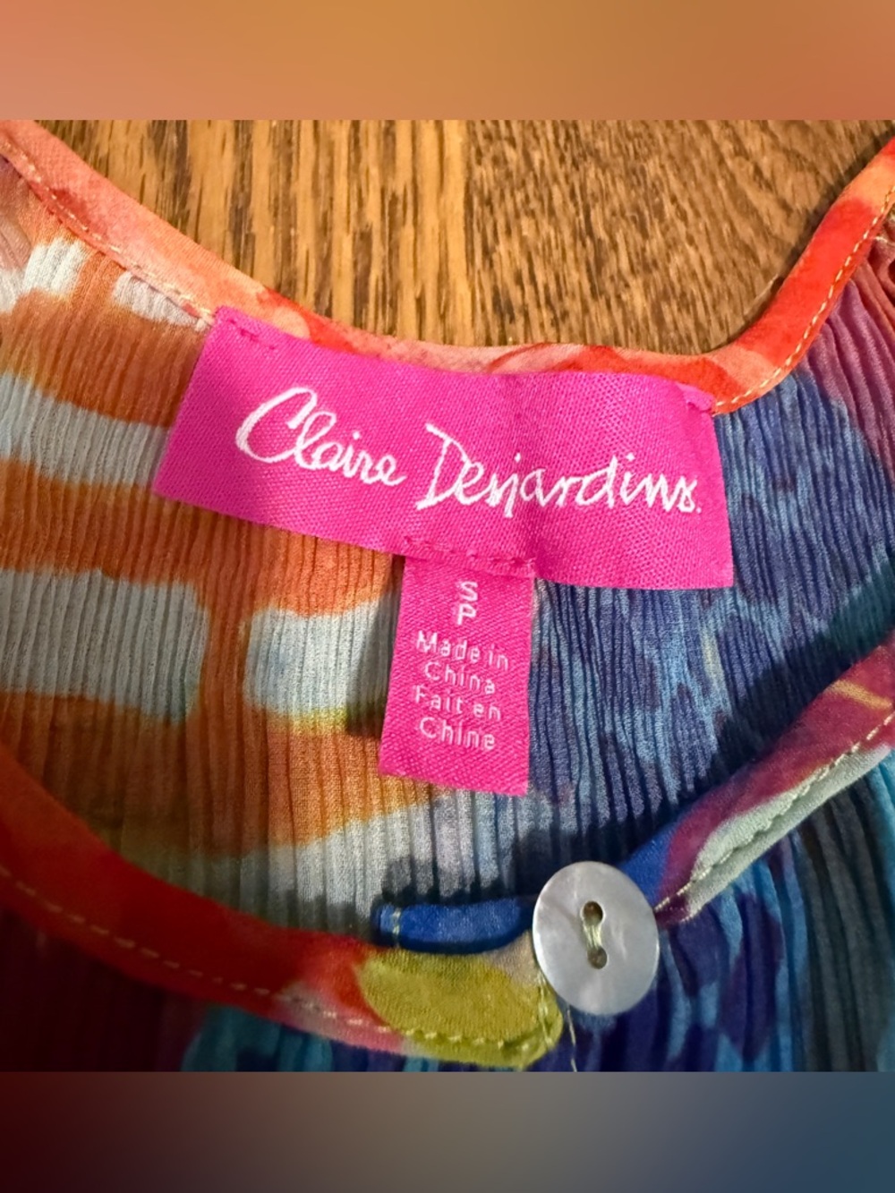 Claire Desjardins Colorful Pleated Printed Top Sz S - Picture 5 of 8